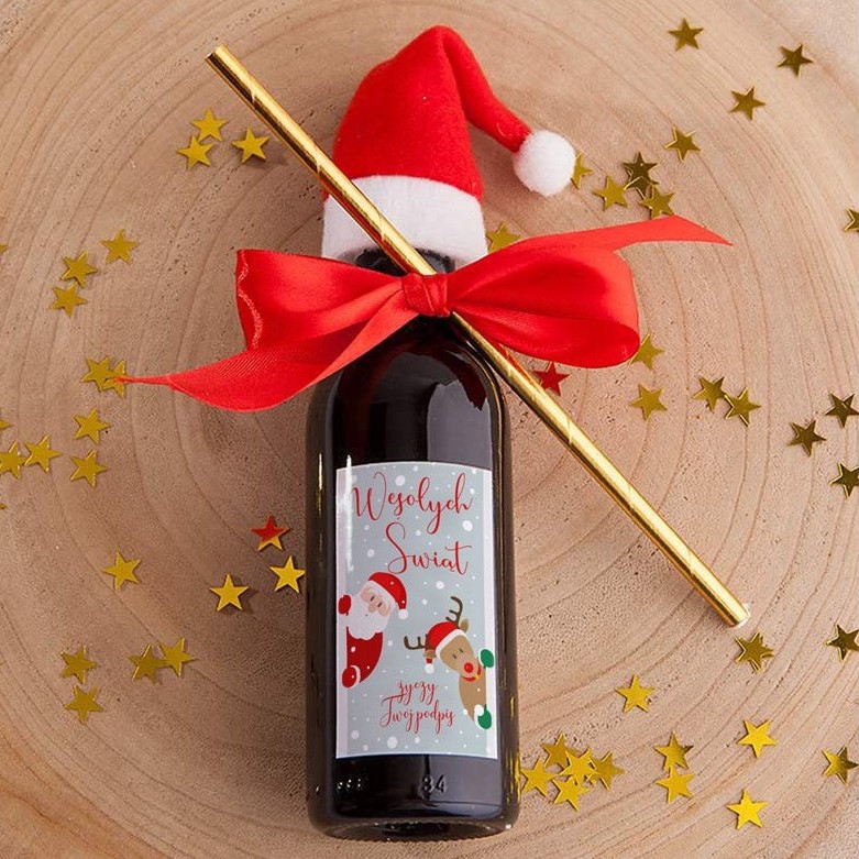 Wino świąteczne z czapeczką mikołaj czerwone